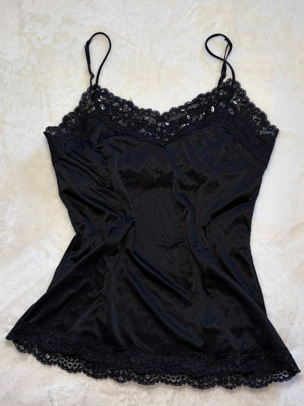 ~Y2K Worthington Black Sequin Lace Camisole Tank Top XSmall Vintage Whimsygoth